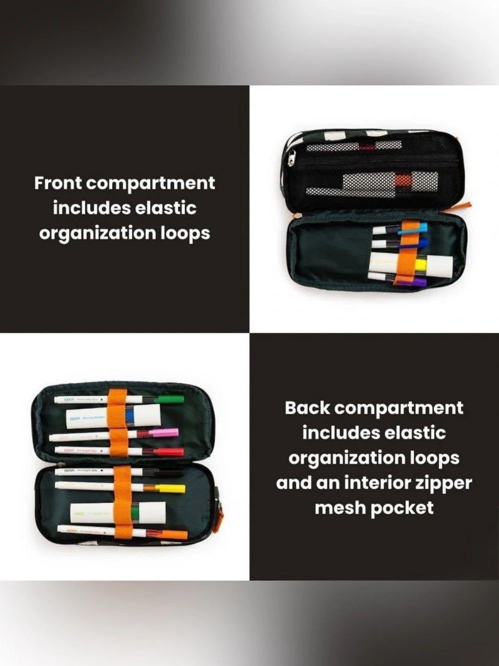 Yoobi Triple Zip Pouch - Green/Cream Stripe
